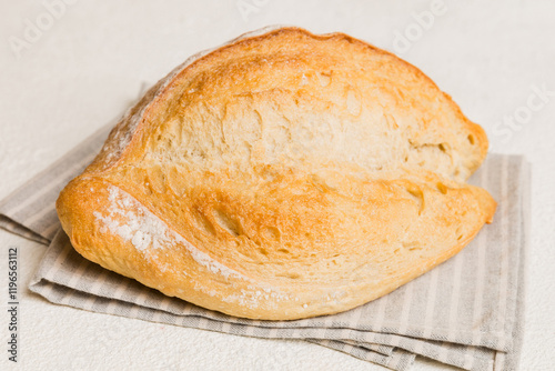 Fresh homemade crisp bread on napkin, top view. Healthy unleavened bread. French bread. Top view Bakery products photo