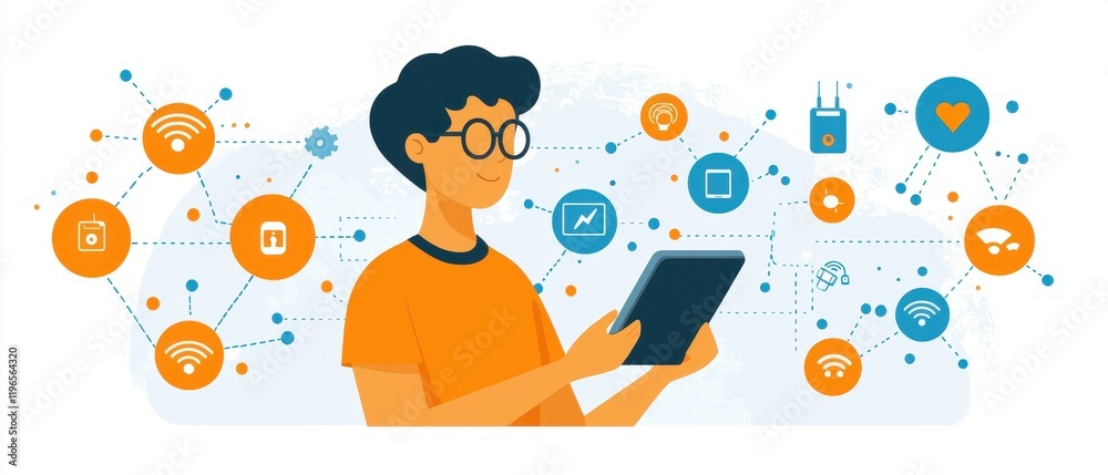 Managing Smart Technology Digital Space Flat Design Illustration Online Environment Close-up Viewpoint Managing Smart Technology Digital Space Flat Design Illustration Online Environment Close-up Viewpoint