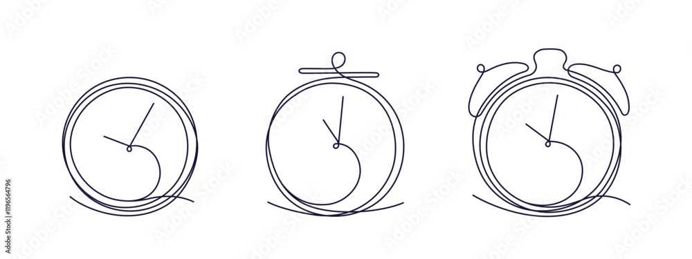 Clock. Continuous art line. Vector time keeper set Clock. Continuous art line. Vector time keeper set