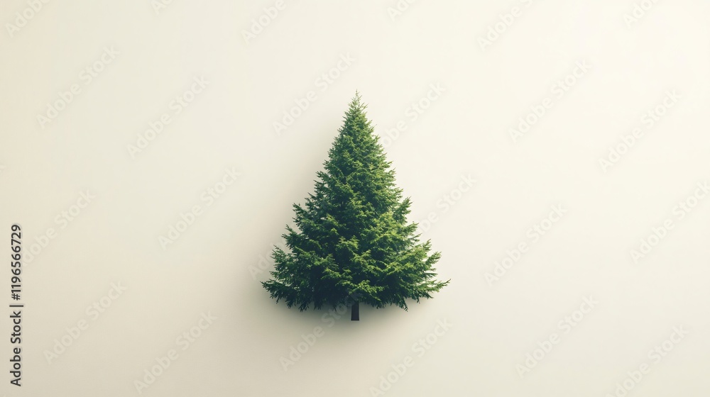 A Minimalist Pine Tree on a Soft White Backdrop A Minimalist Pine Tree on a Soft White Backdrop