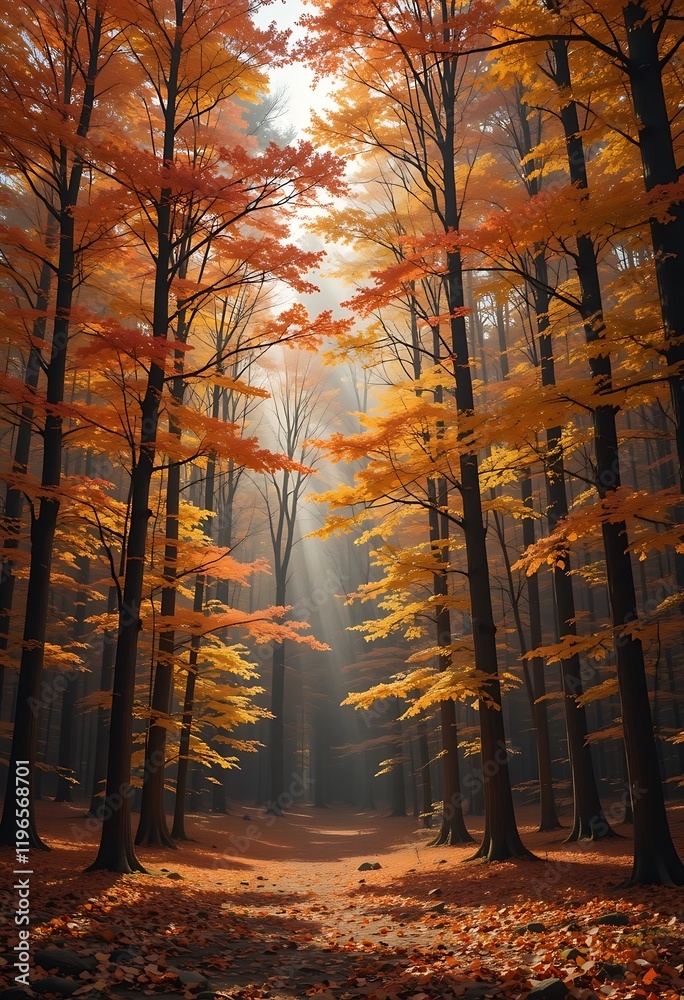 Obraz premium Autumn Sunlight Illuminates Golden Forest Path
