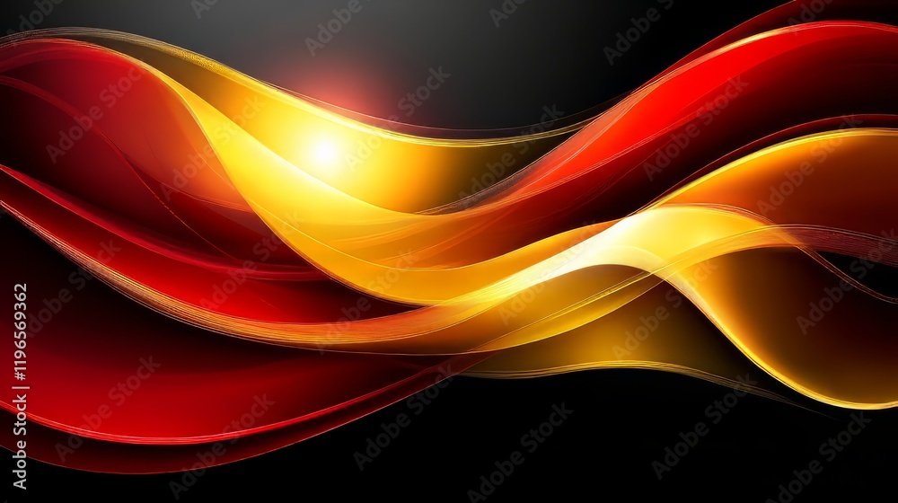 Vibrant red and golden waves flowing against a dark backdrop. Vibrant red and golden waves flowing against a dark backdrop.