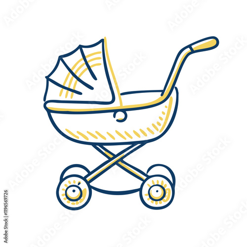 Vintage baby stroller in illustration style, childhood nostalgia
