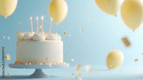 Celebration cake with balloons and candles festive party decor bright atmosphere artistic visuals photo