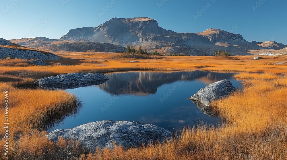 Mountain lake reflection in autumn meadow. Mountain lake reflection in autumn meadow.