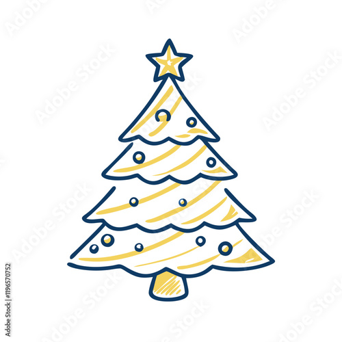 Stylized Christmas tree with festive ornaments, holiday celebration