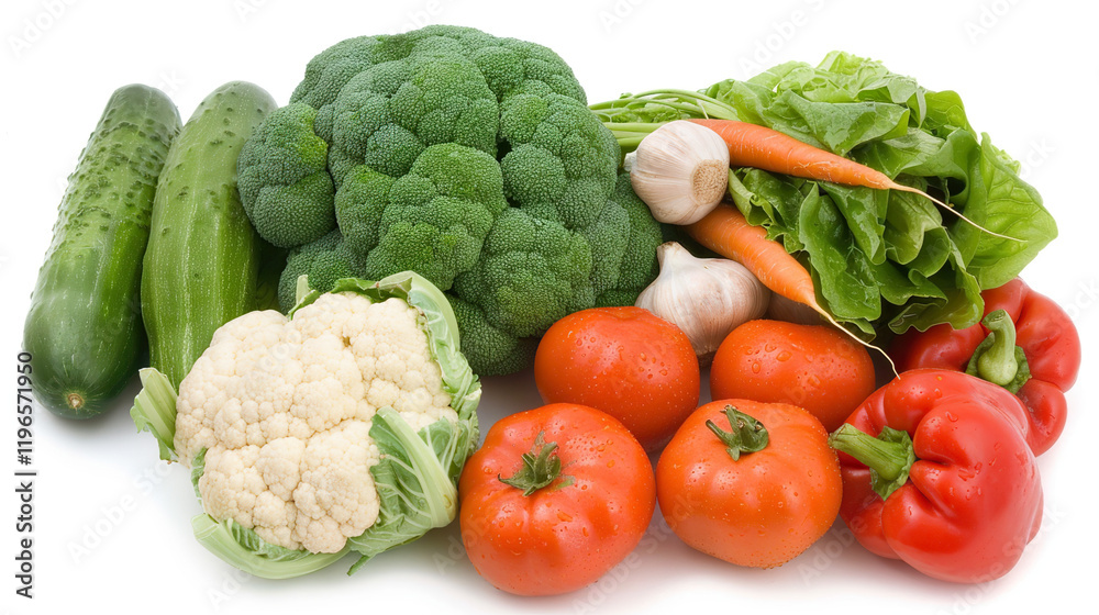 Close-up of Fresh Vegetables and Fruits Arranged in Vibrant, Colorful Pattern on White Background, Symbolizing Healthy Diet and Bowel Health with Shallow Depth of Field to Emphasize Produce Close-up of Fresh Vegetables and Fruits Arranged in Vibrant, Colorful Pattern on White Background, Symbolizing Healthy Diet and Bowel Health with Shallow Depth of Field to Emphasize Produce