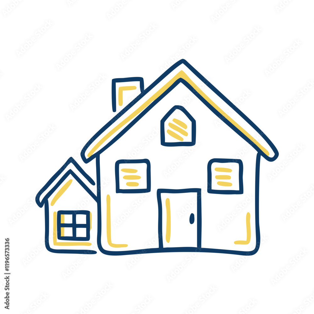 Yellow house illustration on white background, home concept Yellow house illustration on white background, home concept