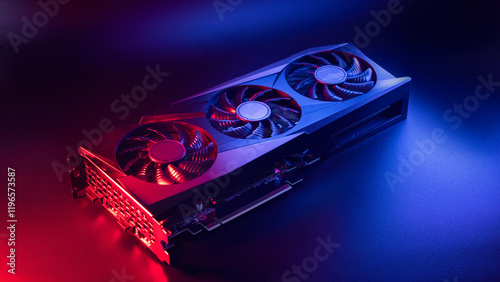 Modern video card for a powerful gaming computer on a dark background.