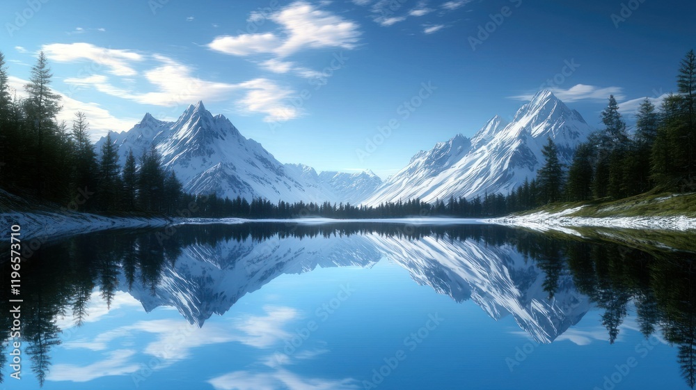 Serene mountain landscape reflecting in a calm lake. Serene mountain landscape reflecting in a calm lake.