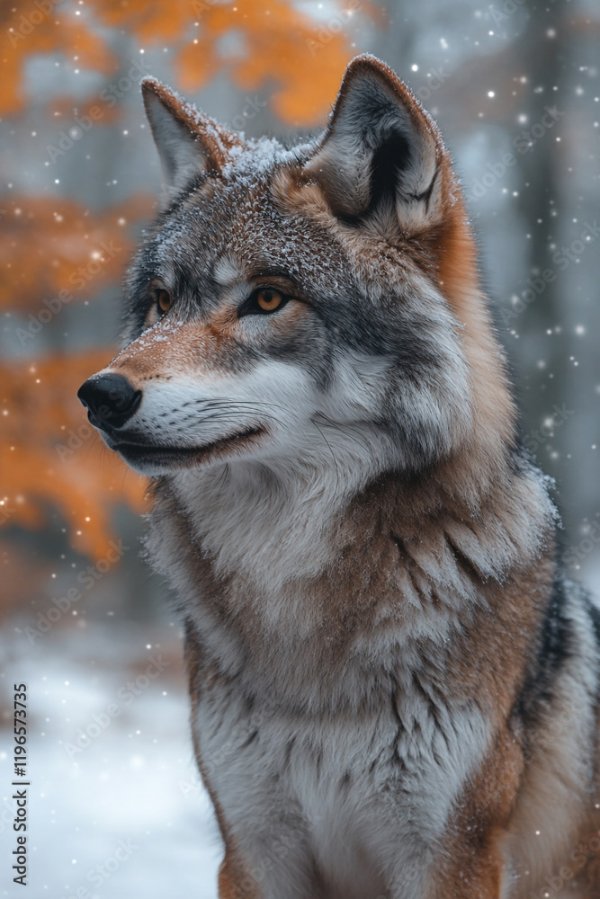 Fototapeta premium Majestic Wolf In Snowy Winter Forest