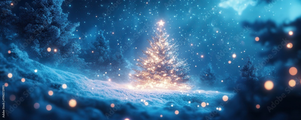 Christmas tree sparkling in soft light with a dreamy blue background, perfect for festive themes and winter celebrations, capturing the magic of the holiday season Christmas tree sparkling in soft light with a dreamy blue background, perfect for festive themes and winter celebrations, capturing the magic of the holiday season
