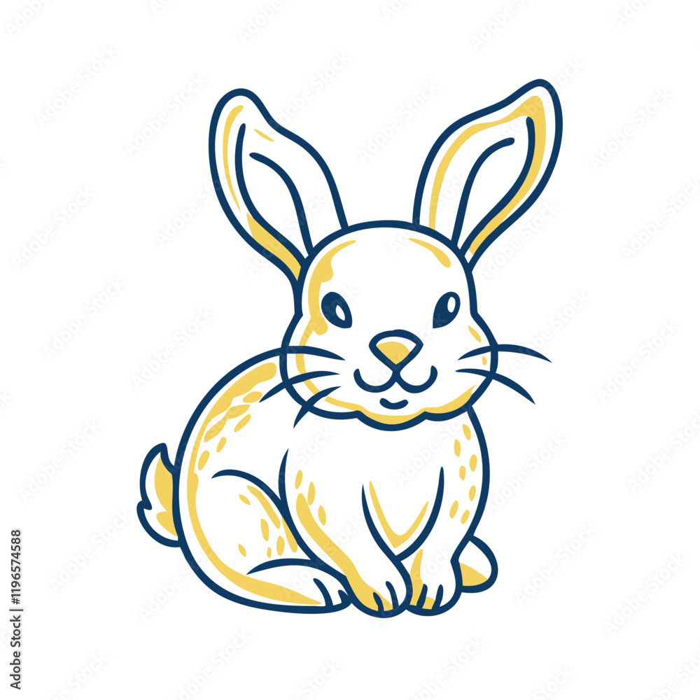 Fototapeta premium Cute rabbit illustration sitting quietly, whimsical charm