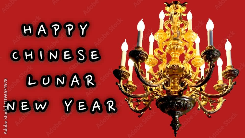 happy chines lunar new year with animated decorated chandelier with candles