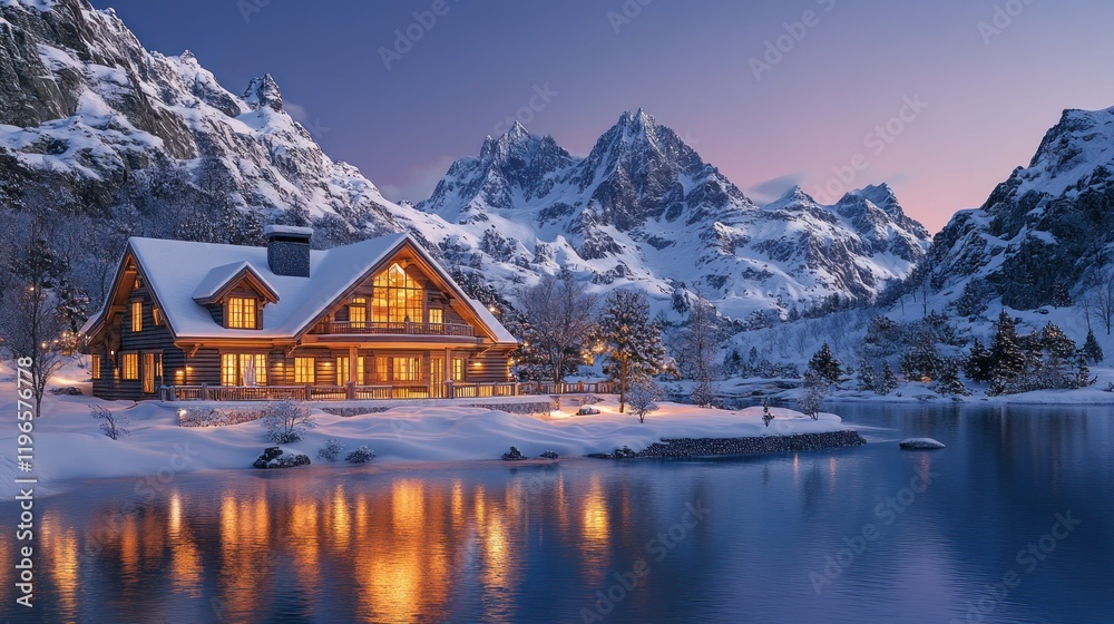 Fototapeta premium Secluded Winter Lodge in Majestic Mountains