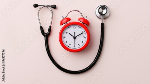 Red alarm clock and stethoscope symbolizing the importance of health checkups