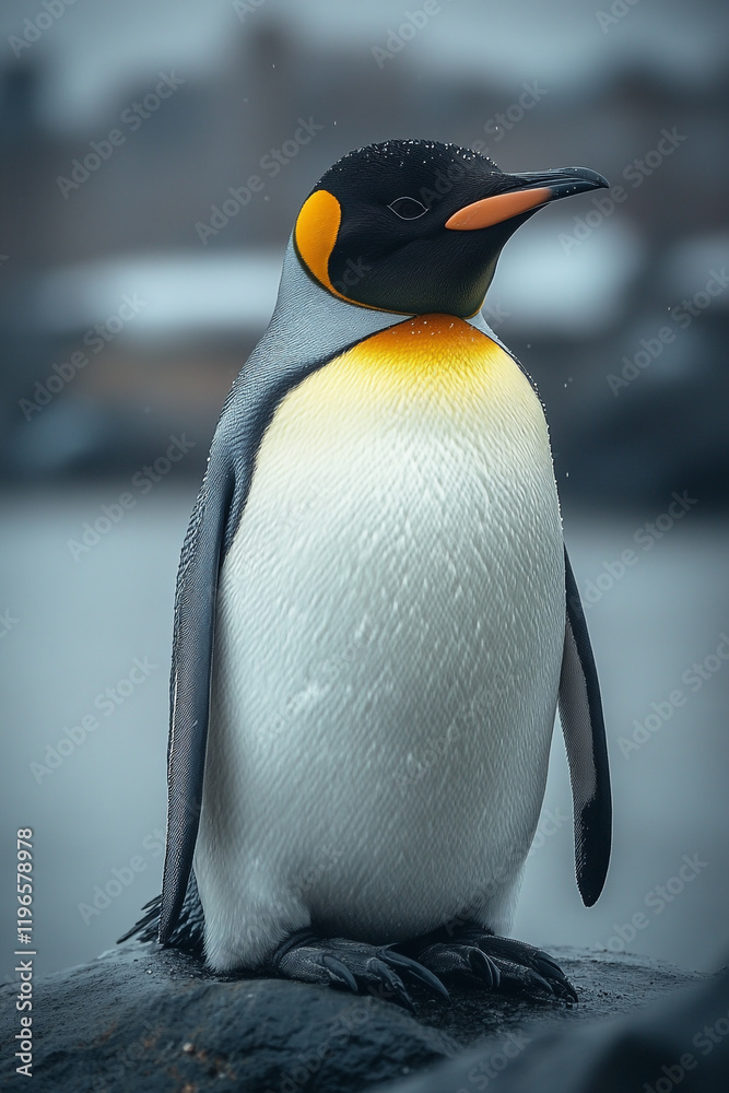 Fototapeta premium Majestic King Penguin Rests on Antarctic Rock