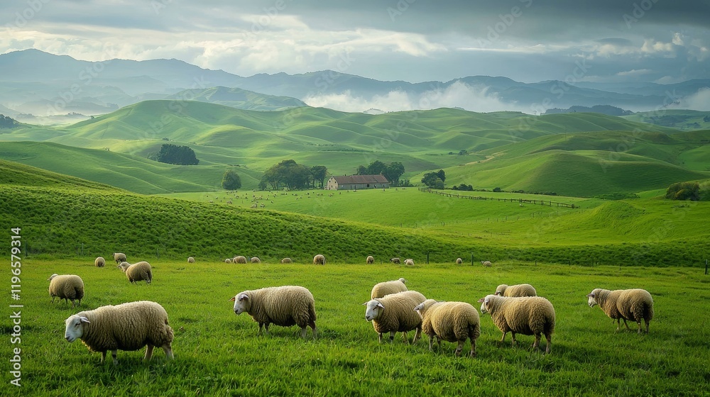 field with a flock of sheep grazing peacefully field with a flock of sheep grazing peacefully
