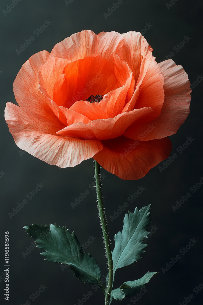 A Single Peach Colored Poppy Flower Against A Dark Background A Single Peach Colored Poppy Flower Against A Dark Background