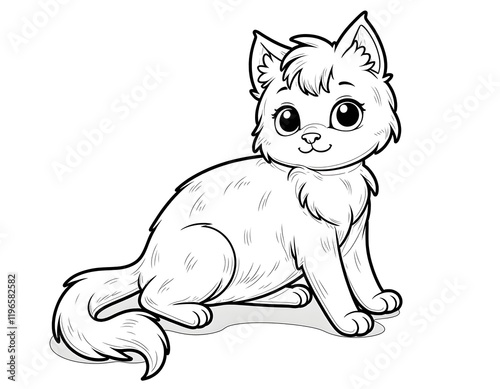 Adorable Kitten Coloring Page Cute Fluffy Cat Drawing