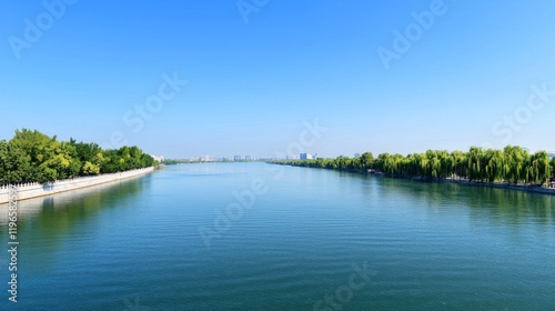 Calm River and City Skyline