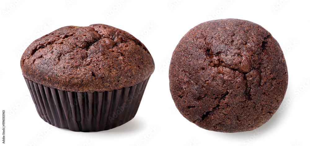 Set of chocolate muffins close-up on a white background. Isolated Set of chocolate muffins close-up on a white background. Isolated