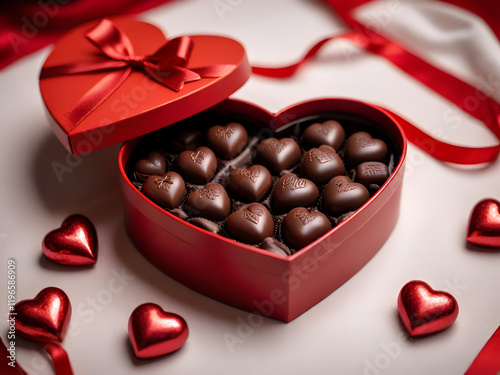 Romantic Red Box of Heart Chocolates Generative AI