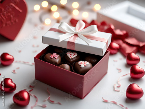 Heart-Shaped Chocolate Box for Valentine's Day Generative AI