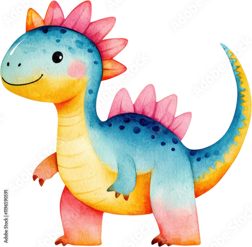 A Joyful Watercolor Dinosaur Character Full of Charm and Color, Perfect for Kids Imagination