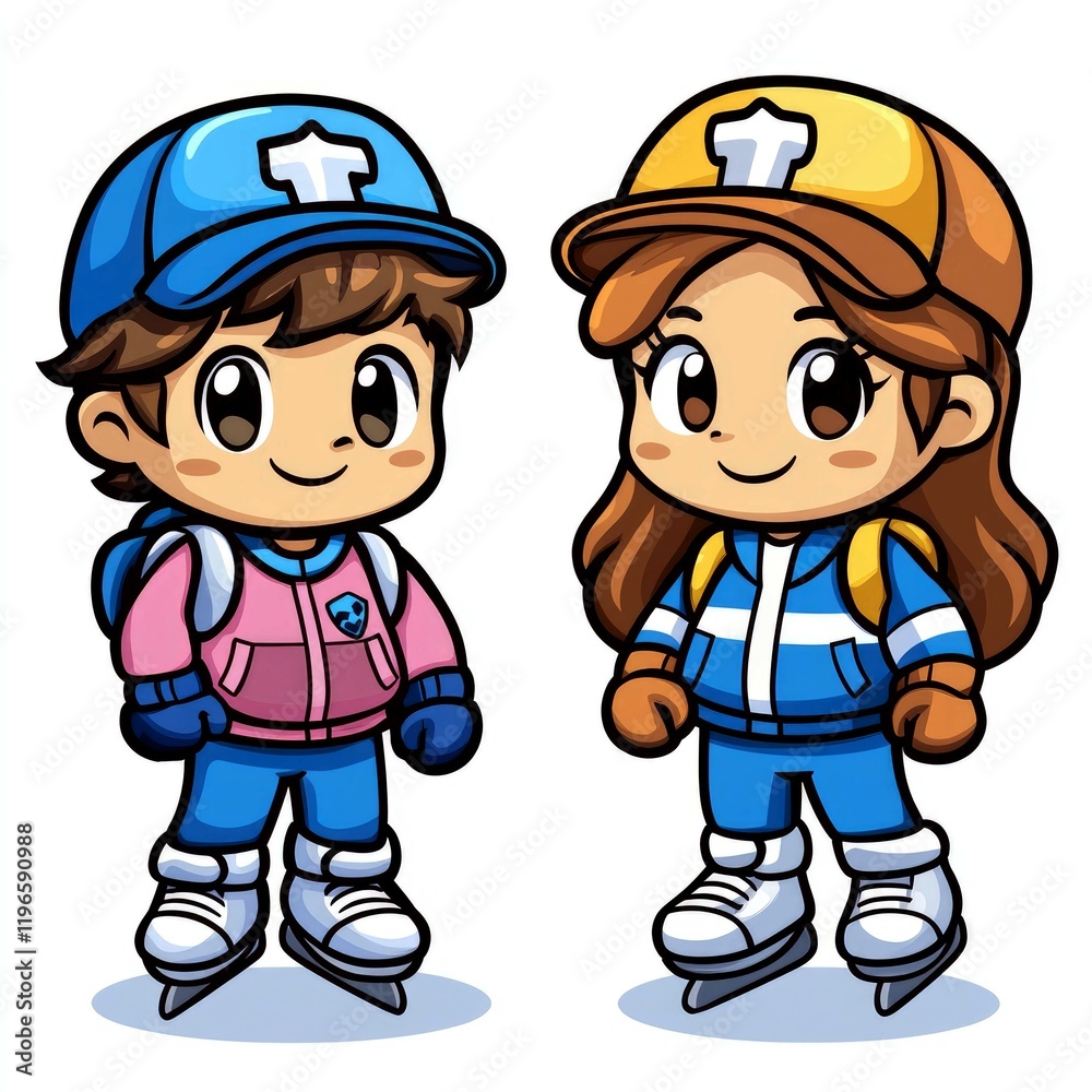 Adorable Cartoon Kids Ice Skating: Winter Fun and Friendship on the Ice Adorable Cartoon Kids Ice Skating: Winter Fun and Friendship on the Ice