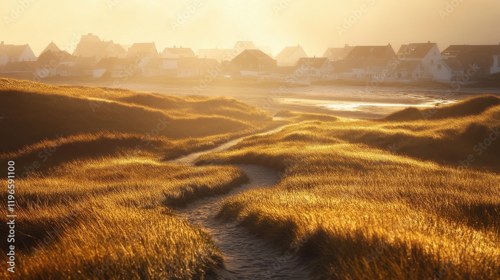 Fototapeta premium Tranquil Golden Meadow at Sunrise