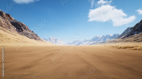 Vast Desert Landscape with Mountains