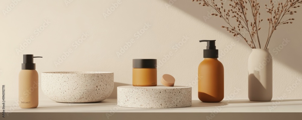 Naklejka premium Cosmetic Bottles Scene Mockup