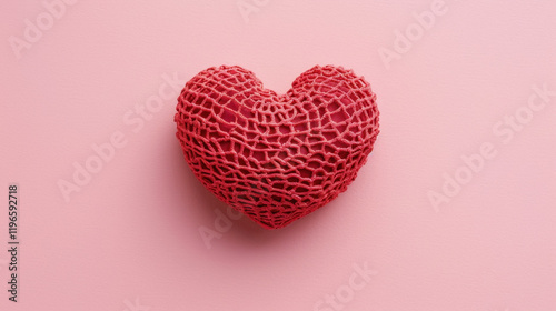textured red heart on soft pink background, symbolizing love and affection. This decorative piece adds warm touch to any space, perfect for romantic occasions
