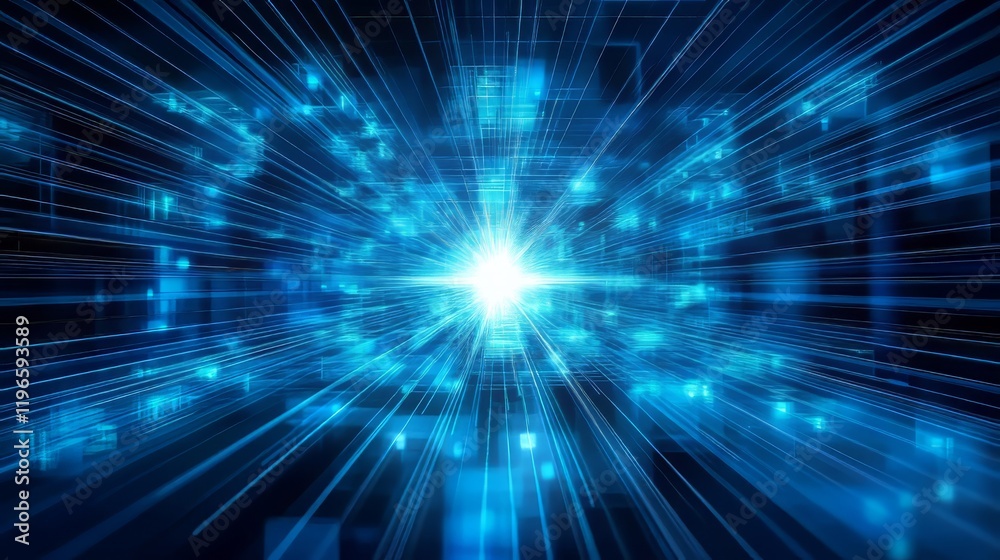 Vibrant blue abstract digital technology burst with glowing light. Vibrant blue abstract digital technology burst with glowing light.