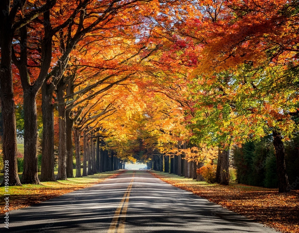 Fototapeta premium autumn in the park, Autumn trees lining driveway