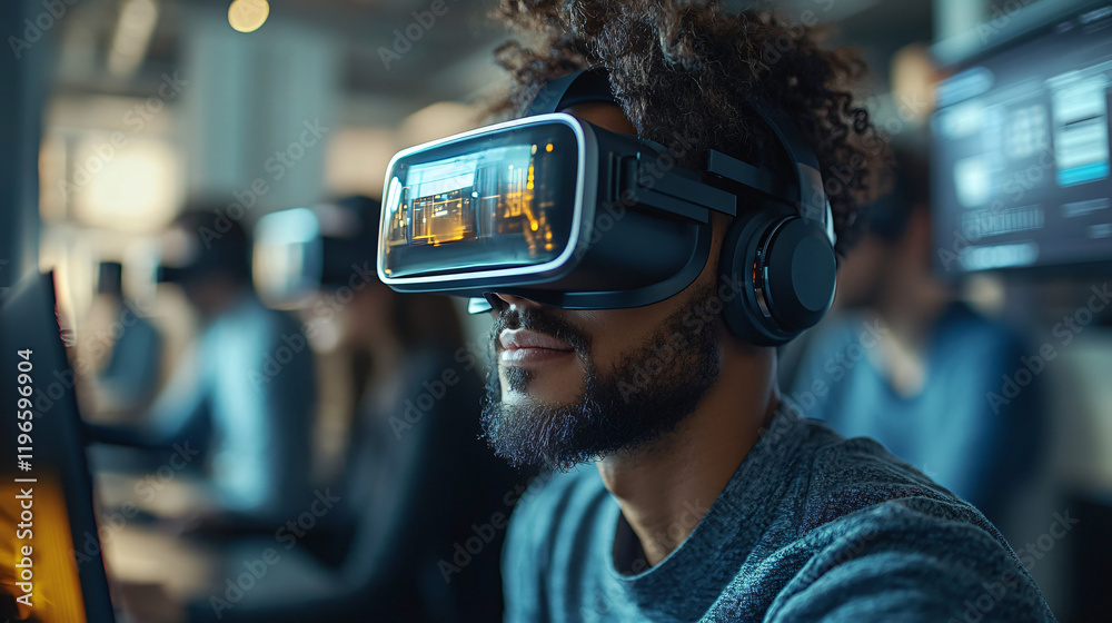 a man wearing a virtual headset a man wearing a virtual headset
