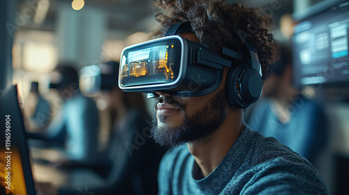 a man wearing a virtual headset photo