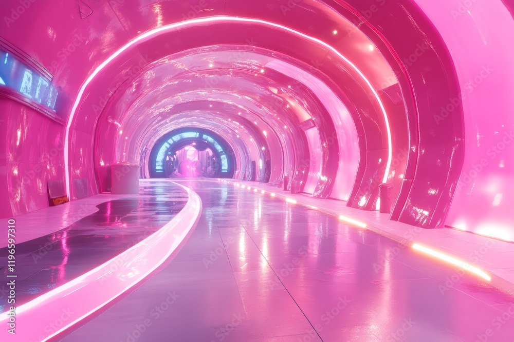 Naklejka premium Pink neon lit futuristic tunnel.
