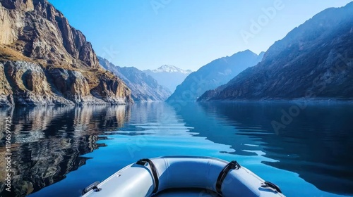 Obraz na płótnie Calm Mountain Lake View from Boat w salonie