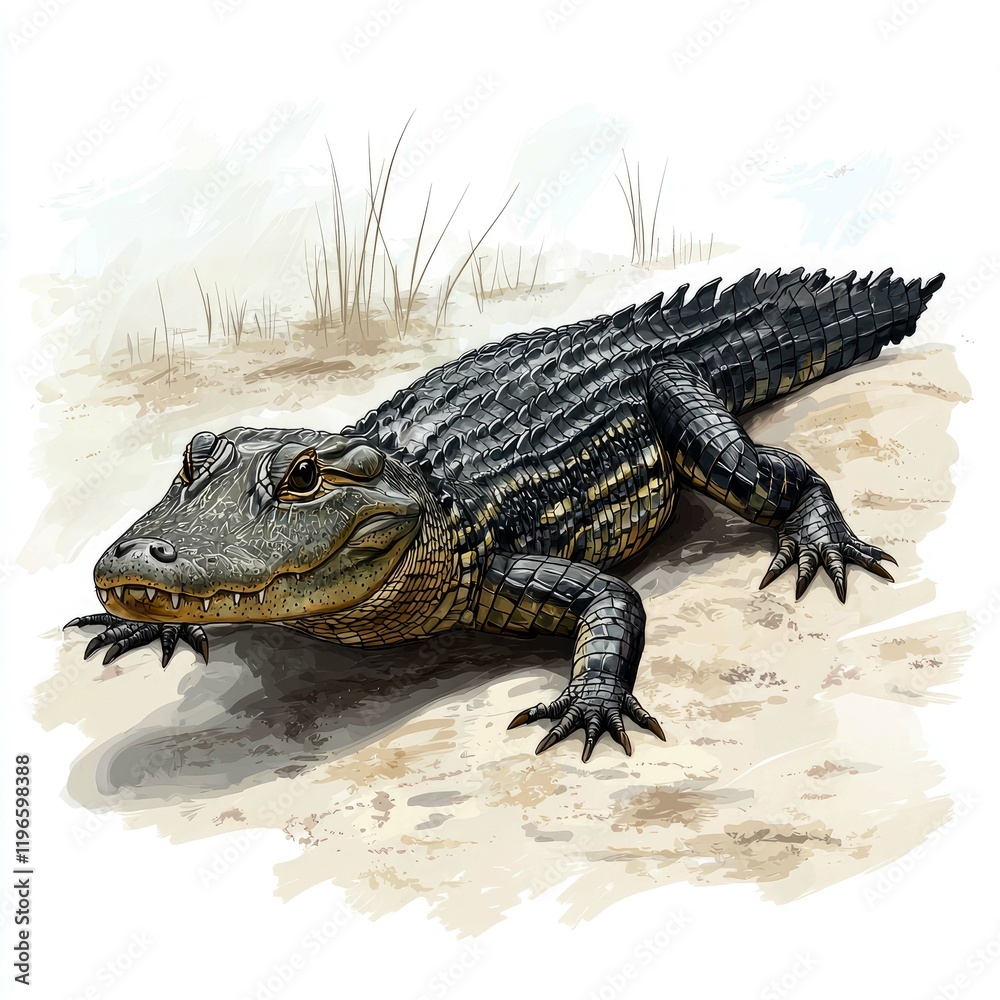 Naklejka premium American Alligator in its Natural Habitat: A Detailed Look at this Majestic Reptile