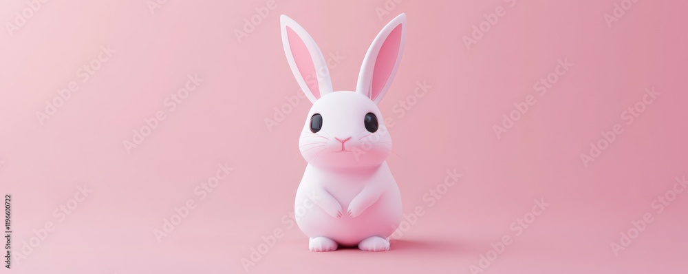 Fototapeta premium cute rabbit, pink background, minimalistic design, soft colors, playful concept, D illustration, charming decor, adorable character, cheerful mood, simple aesthetics