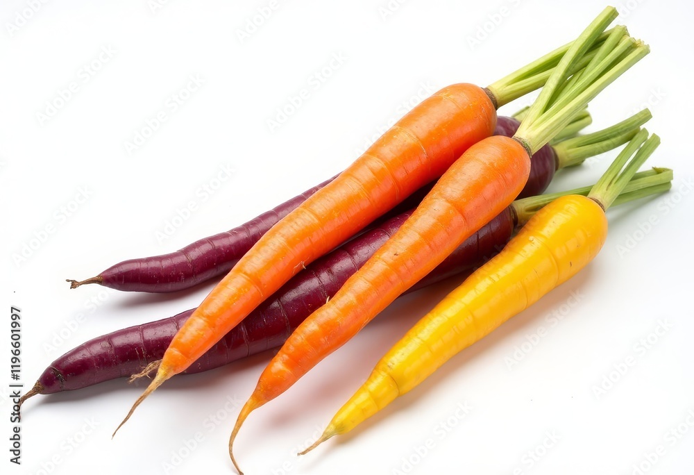 Four carrots of different colors on a white background Four carrots of different colors on a white background