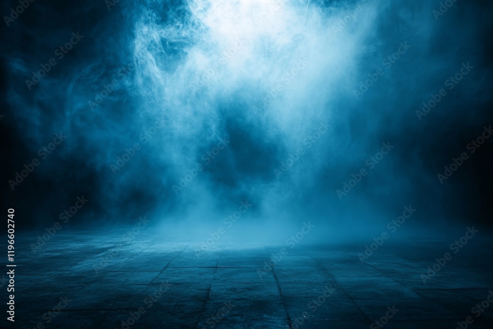 Dark blue smoky background with illuminated floor. Dark blue smoky background with illuminated floor.