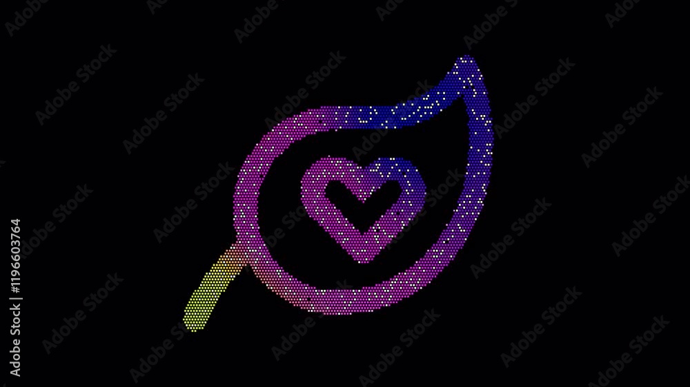 Icon leaf heart is made up of LED square shapes that shimmer and flicker. There are black dead diodes. In-Out looped. Alpha BW at the end Icon leaf heart is made up of LED square shapes that shimmer and flicker. There are black dead diodes. In-Out looped. Alpha BW at the end