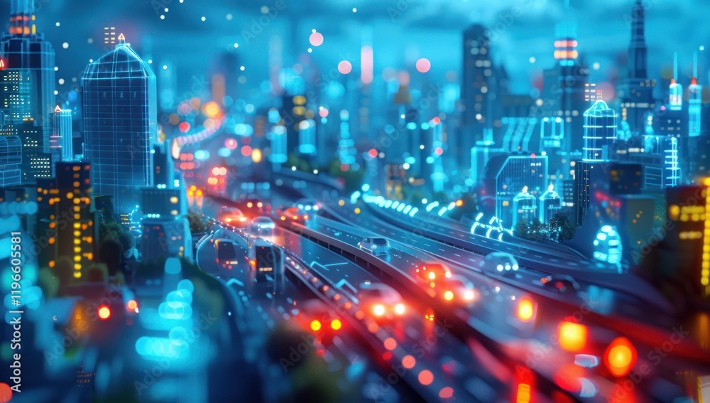 Obraz premium Cyberpunk Cityscape with Glowing Lights