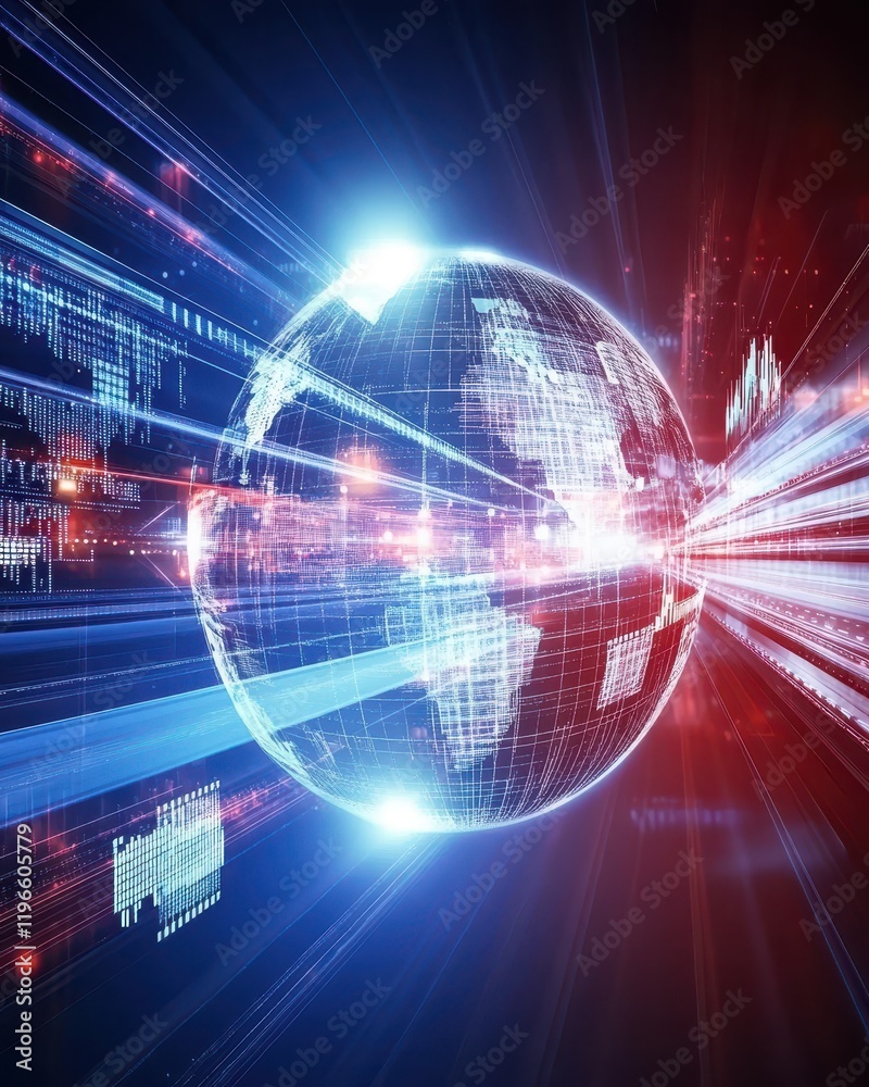 Obraz premium Global Network Connectivity Futuristic Digital World Abstract Representation of Worldwide Communication and Data Transfer Speed