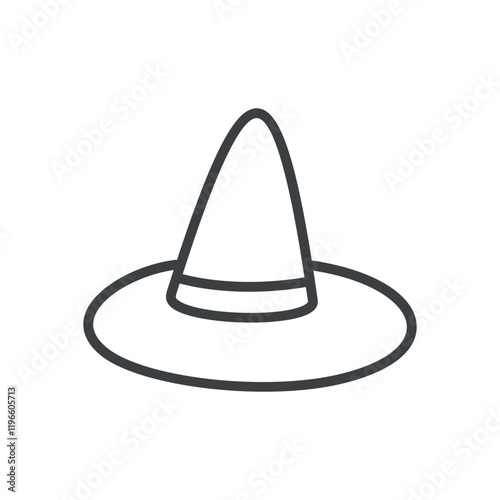 Cute wizard hat icon. Kawaii Halloween sticker. Hand drawn monochrome illustration isolated on a white background. Vector 10 EPS.
