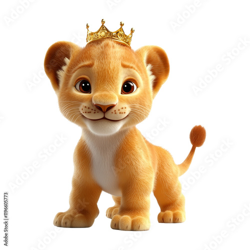 Playful lion cub wearing crown jungle cute animal art photo