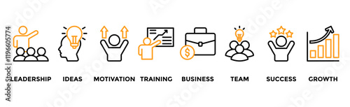 Learn and lead banner web icon vector illustration concept with icon of leadership, ideas, motivation, training, business, team, success, and growth